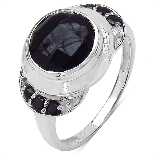 2.64 Carat Genuine Black Onyx & Black Spinel .925 Sterling Silver Ring
