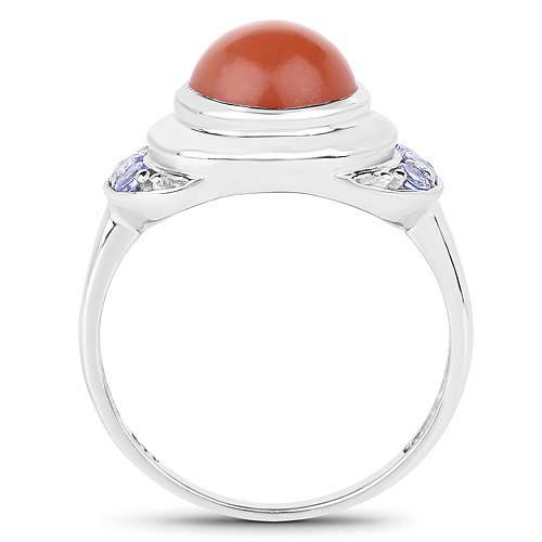 3.01 Carat Genuine Peach Moonstone and Tanzanite .925 Sterling Silver Ring