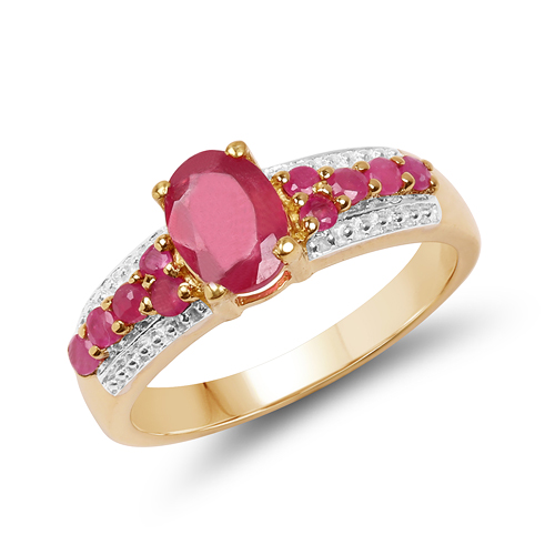 14K Yellow Gold Plated 1.43 Carat Genuine Glass Filled Ruby & Ruby .925 Sterling Silver Ring