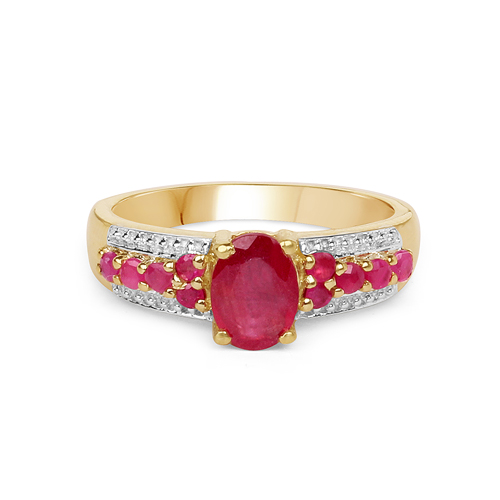 14K Yellow Gold Plated 1.43 Carat Genuine Glass Filled Ruby & Ruby .925 Sterling Silver Ring