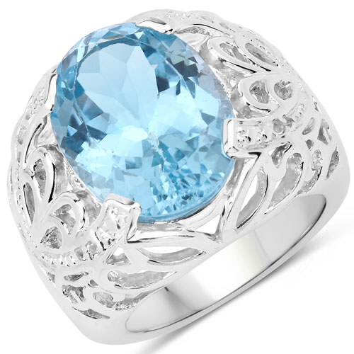 Rings-11.26 Carat Genuine Blue Topaz and White Topaz .925 Sterling Silver Ring