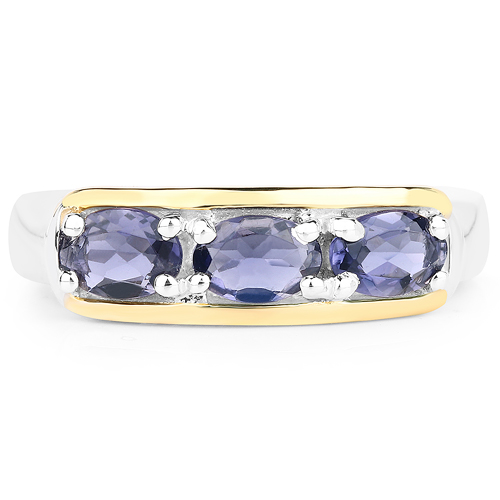 Two Tone Plated 1.23 Carat Genuine Iolite .925 Sterling Silver Ring