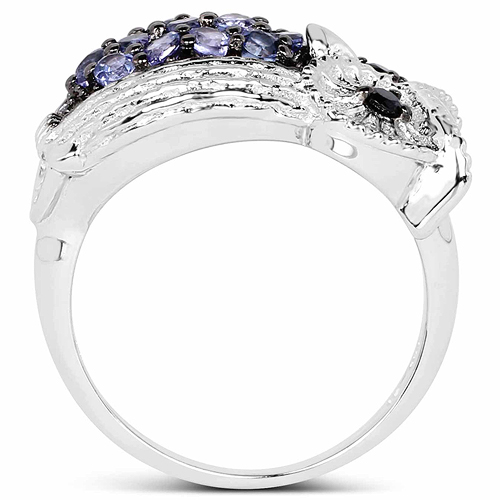 0.80 Carat Genuine Tanzanite and Black Spinel .925 Sterling Silver Ring