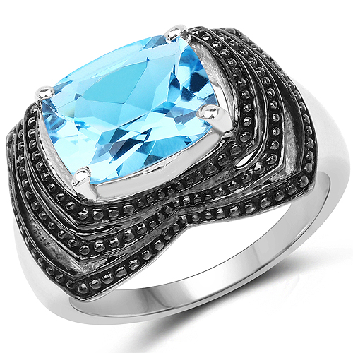 Rings-3.50 Carat Genuine Baby Swiss Blue Topaz .925 Sterling Silver Ring