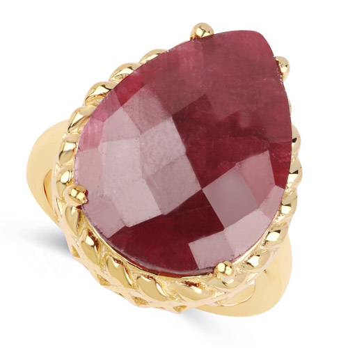14K Yellow Gold Plated 18.30 Carat Genuine Ruby .925 Sterling Silver Ring