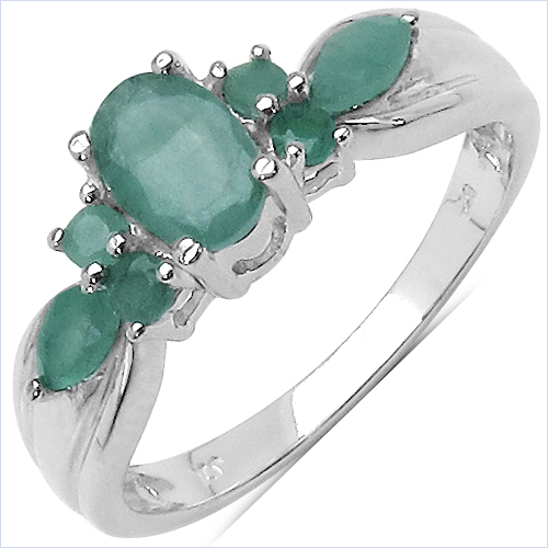 Emerald-0.79 Carat Genuine Emerald .925 Sterling Silver Ring