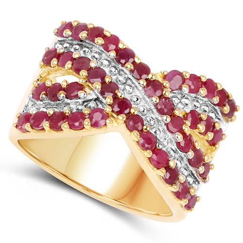 14K Yellow Gold Plated 1.80 Carat Genuine Ruby .925 Sterling Silver Ring