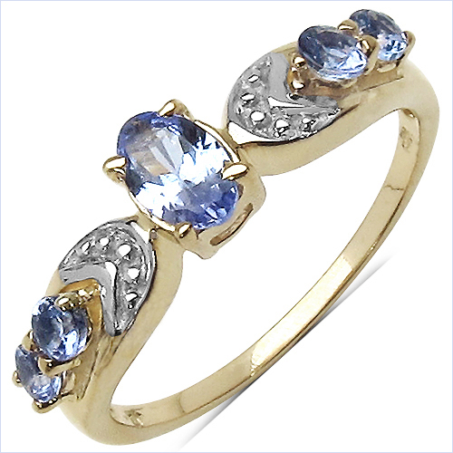 14K Yellow Gold Plated 0.72 Carat Genuine Tanzanite .925 Sterling Silver Ring