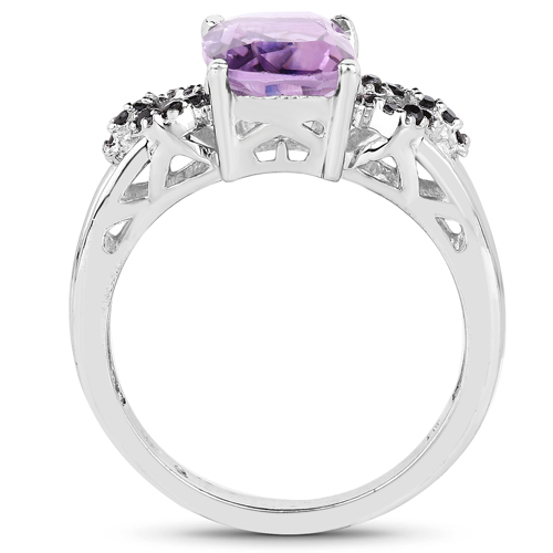 1.60 Carat Genuine Amethyst and Black Spinel .925 Sterling Silver Ring