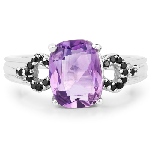 1.60 Carat Genuine Amethyst and Black Spinel .925 Sterling Silver Ring