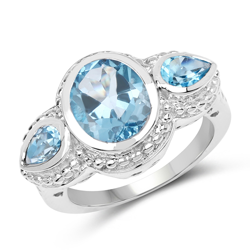 Rings-4.25 Carat Genuine Swiss Blue Topaz .925 Sterling Silver Ring