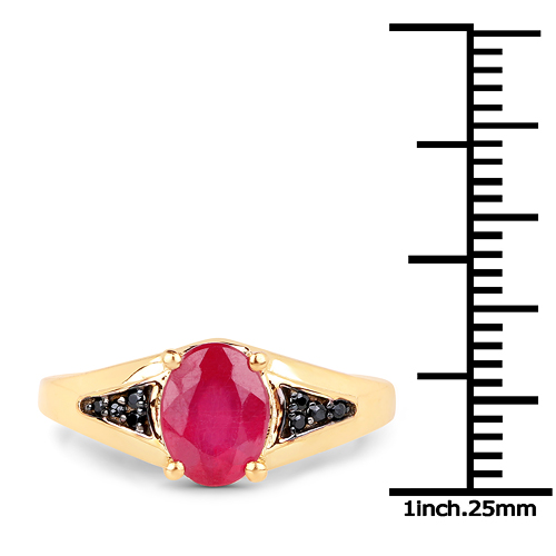 14K Yellow Gold Plated 1.66 Carat Glass Filled Ruby and Black Spinel .925 Sterling Silver Ring