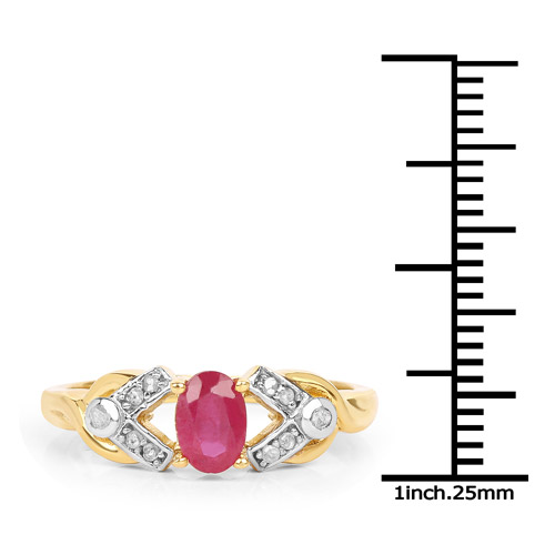 14K Yellow Gold Plated 0.58 Carat Genuine Ruby and White Diamond .925 Sterling Silver Ring