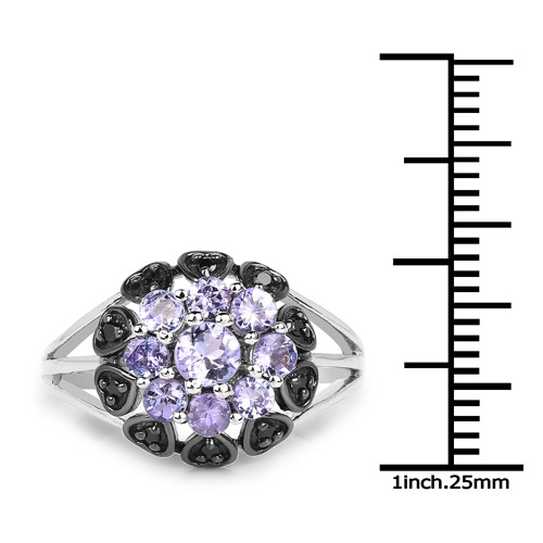 1.18 Carat Genuine Tanzanite and Black Spinel .925 Sterling Silver Ring