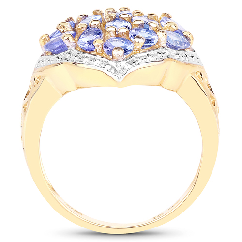 14K Yellow Gold Plated 2.38 Carat Genuine Tanzanite .925 Sterling Silver Ring