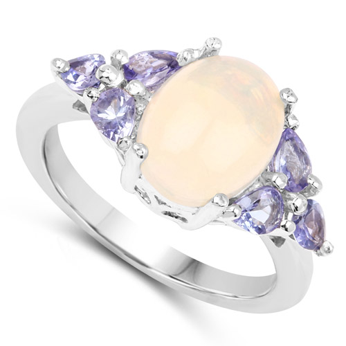 2.60 Carat Genuine Opal and Tanzanite .925 Sterling Silver Ring