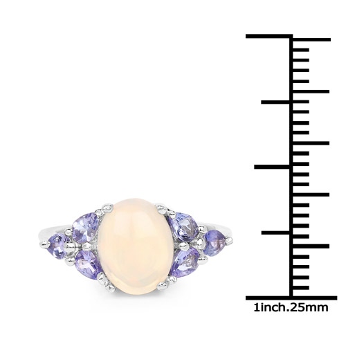 2.60 Carat Genuine Opal and Tanzanite .925 Sterling Silver Ring