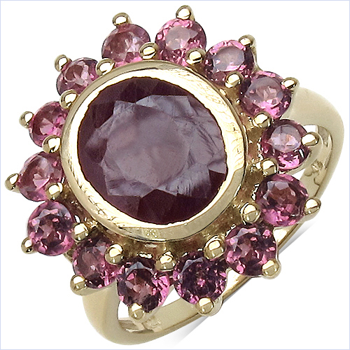 Ruby-14K Yellow Gold Plated 5.07 Carat Genuine Ruby & Rhodolite .925 Sterling Silver Ring