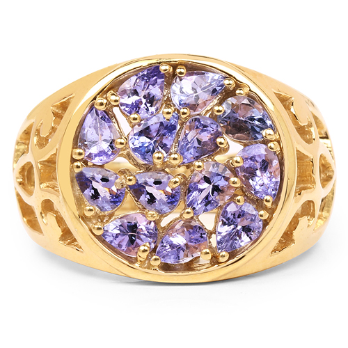 14K Yellow Gold Plated 1.82 Carat Genuine Tanzanite .925 Sterling Silver Ring