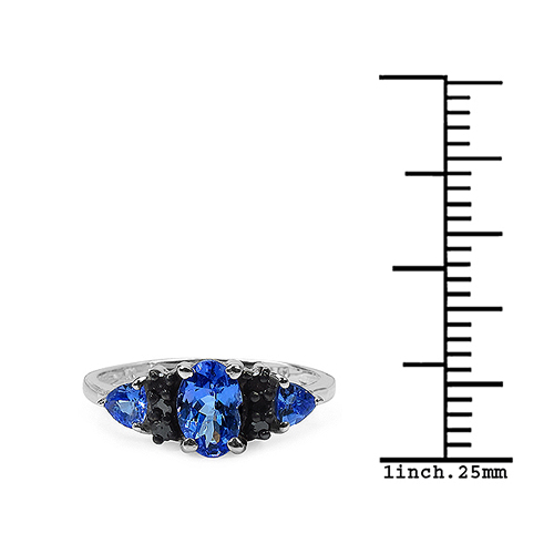 1.00 Carat Genuine Tanzanite & Black Diamond .925 Sterling Silver Ring