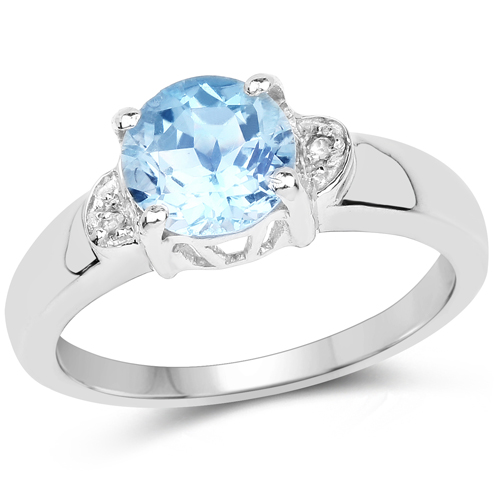 Rings-1.49 Carat Genuine Blue Topaz and White Topaz .925 Sterling Silver Ring