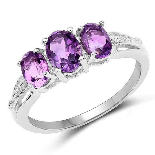 1.66 Ct Three Stone Round Blue Sapphire & Purple Amethyst 14K White Gold Plated Engagement Wedding Ring