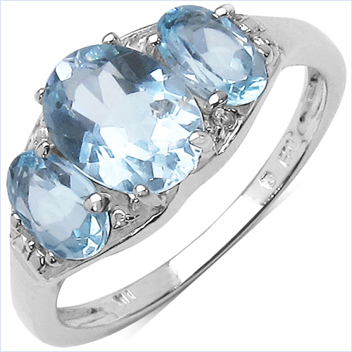 Rings-2.63 Carat Genuine Blue Topaz & White Topaz .925 Sterling Silver Ring