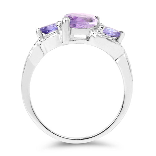 1.28 Carat Genuine Amethyst and Tanzanite .925 Sterling Silver Ring