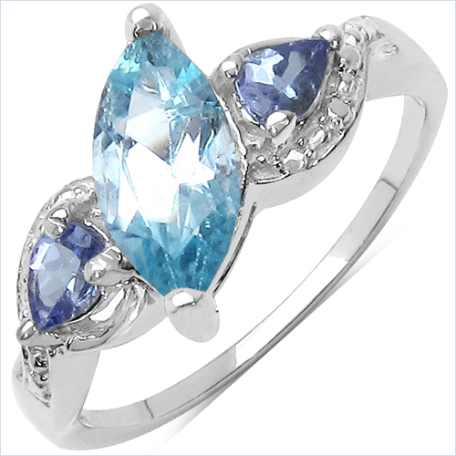 Rings-1.48 Carat Genuine Blue Topaz & Tanzanite .925 Sterling Silver Ring