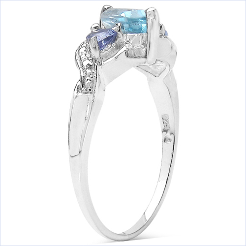 1.48 Carat Genuine Blue Topaz & Tanzanite .925 Sterling Silver Ring