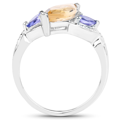 1.28 Carat Genuine Citrine and Tanzanite .925 Sterling Silver Ring