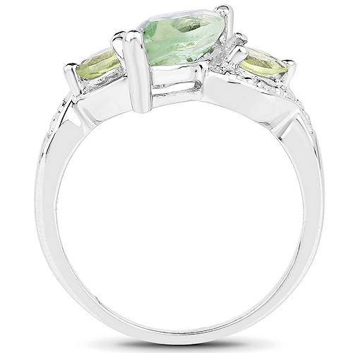 1.32 Carat Genuine Green Amethyst and Peridot .925 Sterling Silver Ring