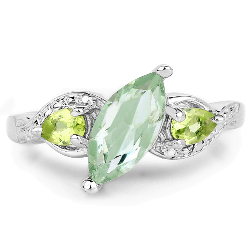 1.32 Carat Genuine Green Amethyst and Peridot .925 Sterling Silver Ring