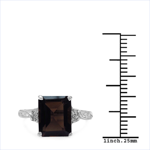 3.09 Carat Genuine Smoky Quartz & White Topaz .925 Sterling Silver Ring