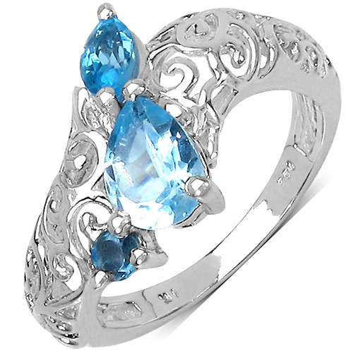 1.23 Carat Genuine Blue Topaz Sterling Silver Ring