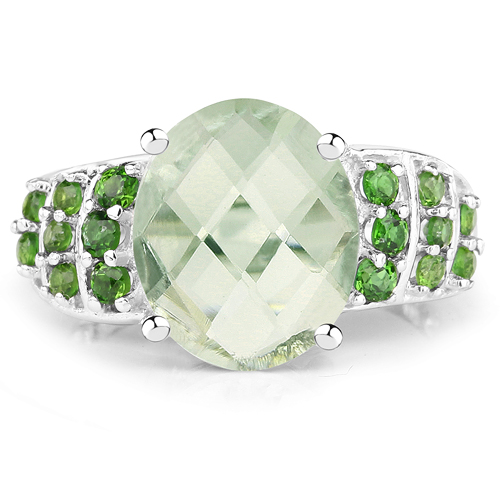 4.74 Carat Genuine Green Amethyst & Chrome Diopside .925 Sterling Silver Ring