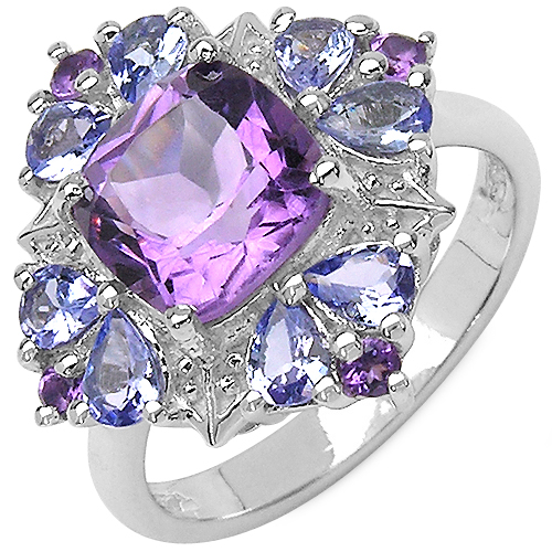 Amethyst-3.29 Carat Genuine Amethyst & Tanzanite .925 Sterling Silver Ring