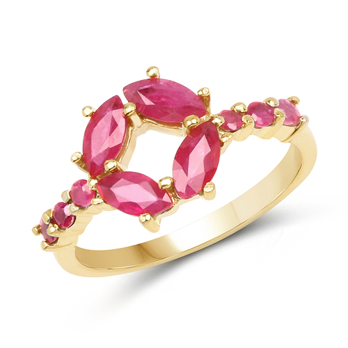 Ruby-14K Yellow Gold Plated 1.47 Carat Genuine Ruby .925 Sterling Silver Ring
