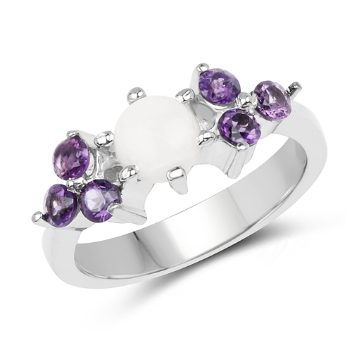Opal-1.19 Carat Genuine Opal & Amethyst .925 Sterling Silver Ring