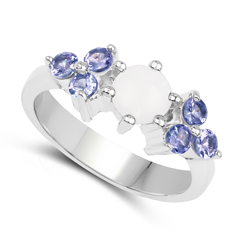 1.19 Carat Genuine Opal & Tanzanite .925 Sterling Silver Ring