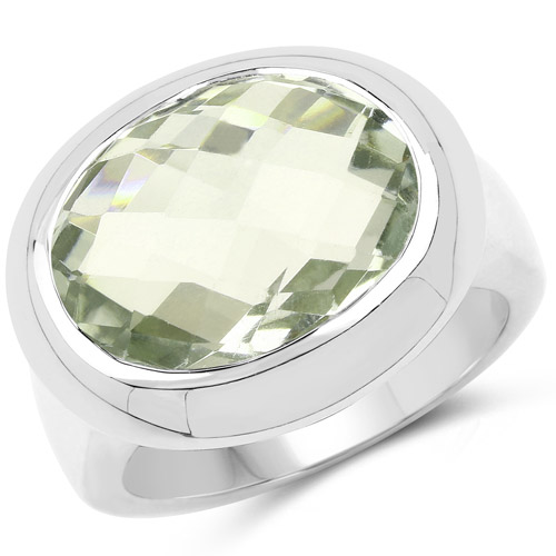 Amethyst-7.90 Carat Genuine Green Amethyst .925 Sterling Silver Ring