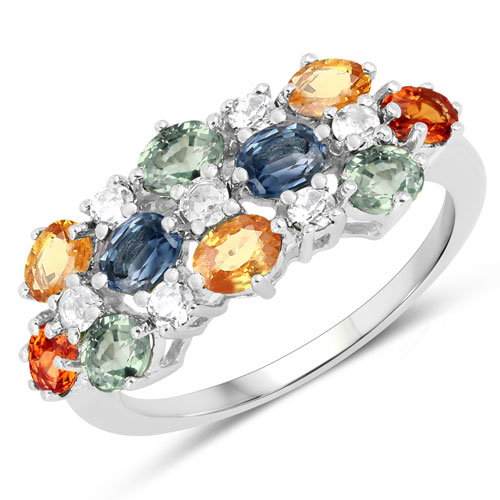Sapphire-2.28 Carat Genuine Multi Sapphire and White Topaz .925 Sterling Silver Ring
