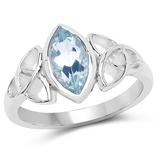 Rings-0.80 Carat Genuine Aquamarine .925 Sterling Silver Ring