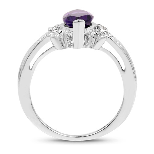 1.43 Carat Genuine Amethyst and White Topaz .925 Sterling Silver Ring