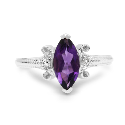 1.43 Carat Genuine Amethyst and White Topaz .925 Sterling Silver Ring