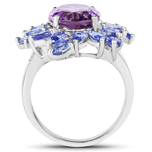 5.72 Carat Genuine Amethyst & Tanzanite .925 Sterling Silver Ring