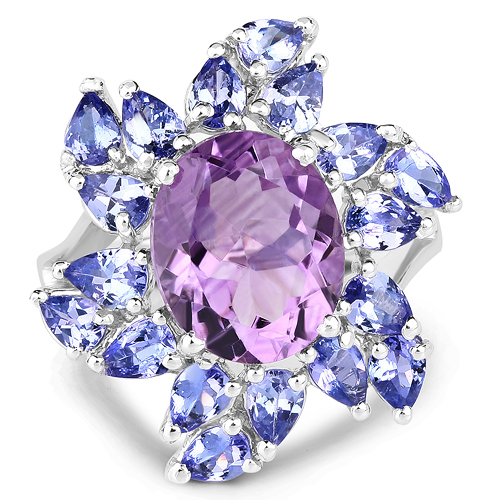 5.72 Carat Genuine Amethyst & Tanzanite .925 Sterling Silver Ring