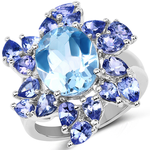 Rings-6.52 Carat Genuine Blue Topaz & Tanzanite .925 Sterling Silver Ring
