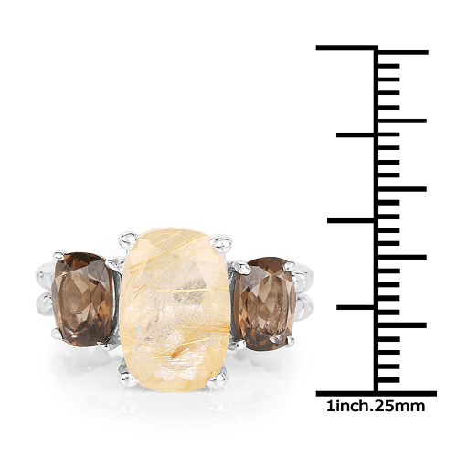 5.75 Carat Genuine Golden Rutile and Smoky Quartz .925 Sterling Silver Ring