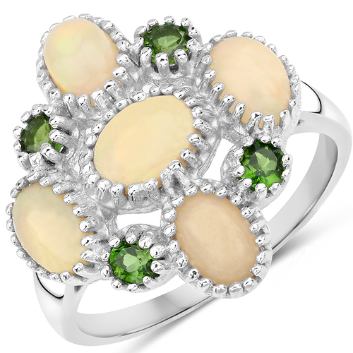 Opal-1.90 Carat Genuine Ethiopian Opal and Chrome Diopside .925 Sterling Silver Ring